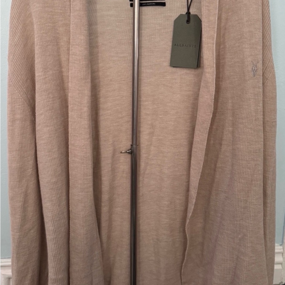 All Saints Beige Open Cardigan-XL.     100% Merino Wool Brand New